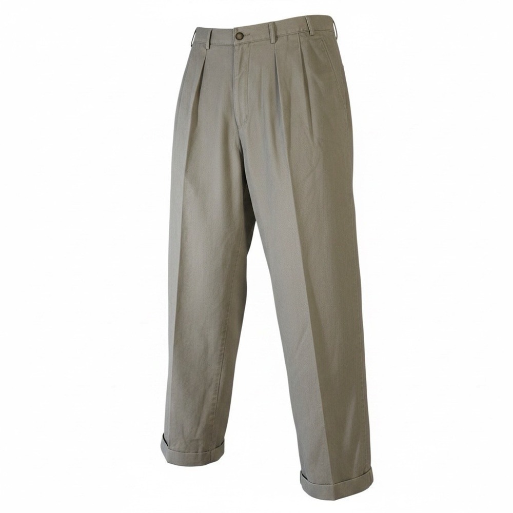 Vtg Structure Pleated Khaki Pants Mens 36x34 Tan Chino Cotton Cuffed 90s